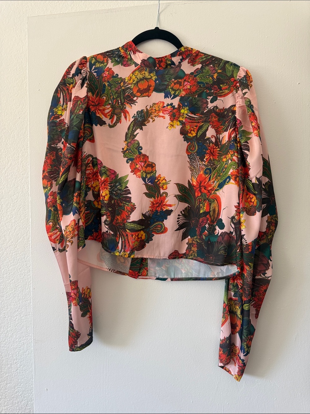 H&M Pink Multicolor Floral Puff-Sleeve Blouse